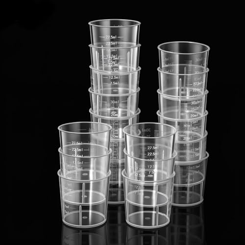 Mini Liquid Measuring Cups 20 Pcs 30ml /1oz Plastic Graduated Beakers Measuring Mixing Cup Stackable Transparent Measure Beaker Set for Lab Kitchen Crafts Home Baking Cooking Measure Tool