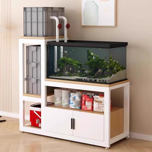 Aquarium Stand with Storage, Breeder Turtle Terrarium Stand Rack, Sturdy Steel Frame, Non - Slip Pads, Fit Living Room/Office(Walnut,110cm/43.3in) - color: Walnut, size: 110cm/43.3in