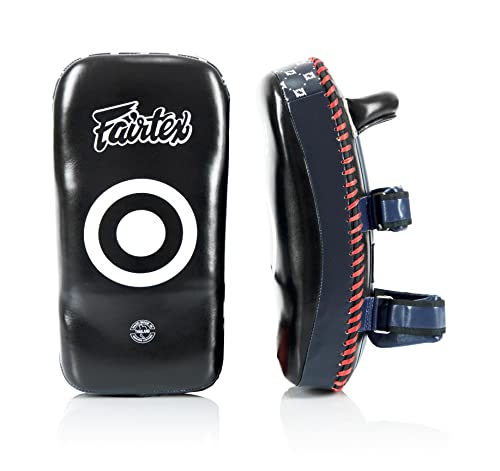 Fairtex Curved Muay Thai Pads, Kickboxing Punching Kicking Striking Shield - color: Black/Blue, size: Extra Thick
