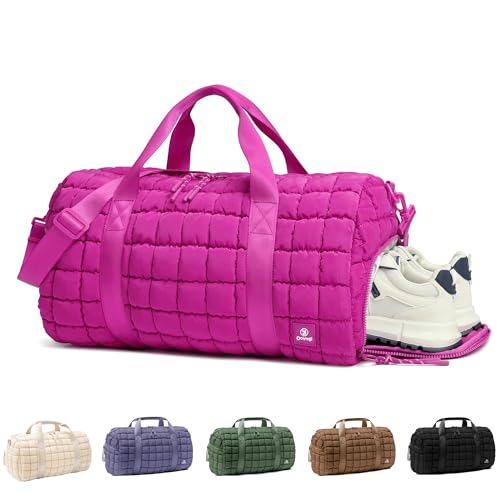 Quilted Gym Bag for Women,Duffle Bag for Travel with Wet Pocket,Carry on Weekender Bags for Women,Travel Bag with Shoe Compartment (Rose red) - color: Rose red