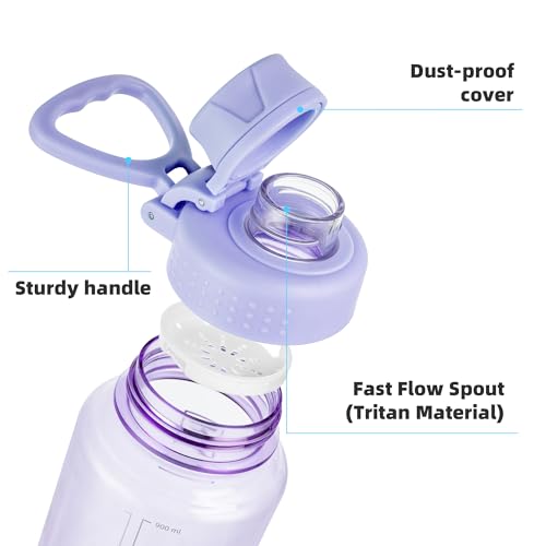 Fanhaw 32 oz Clear BPA-Free Tritan Water Bottle with Fast-Flow Spout Lid, BPA-Free & Leak-Proof Wide-Mouth Reusable Bottle for Gym, School & Office, Back to School Essentials (Amethyst) - color: Amethyst, style: 1 Pack