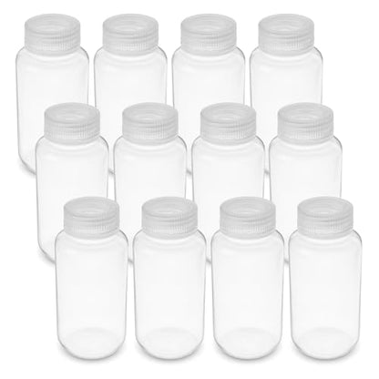 United Scientific® Unistore™ - Sample Containers with Lids - Laboratory Grade Polypropylene Wide Mouth Reagent Bottle - 8 Oz Bottles with Caps (250ml), Plastic Bottles with Lids, Pack of 12 - size: 8 oz (Pack of 12)