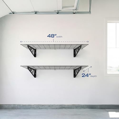 MonsterRax 24x48 White Garage Wall Shelf 2-Pack, 500lb, Hammertone - color: Hammertone, size: 24"x48"