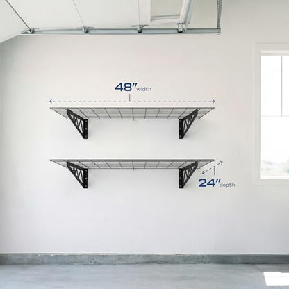 MonsterRax 24x48 White Garage Wall Shelf 2-Pack, 500lb, Hammertone - color: Hammertone, size: 24"x48"
