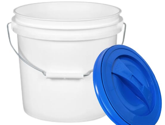 2 Gallon Plastic Food Grade BPA Free Made in USA Buckets with Blue Screw On Lids (Pack of 4)