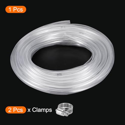 MECCANIXITY Clear PVC Tubing 3/8" ID 1/2" OD Plastic PVC Tube Flexible Water Hose 50ft for Industrial Tubing, Aquariums, Pump, 9.5mm x 12.7mm, with 2pcs Clamps
