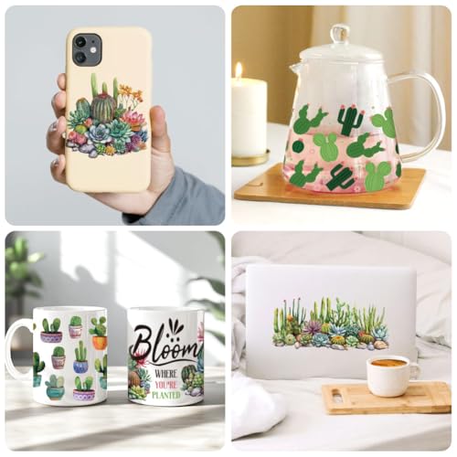 UV DTF Cup Wraps Transfer Stickers Cactus Pattern, 10 Sheets Waterproof Custom Vinyl Transfer Sticker 16oz Coffee Glass Cup Tumbler Bottle Mug Decals for Men Women - style: Cactus