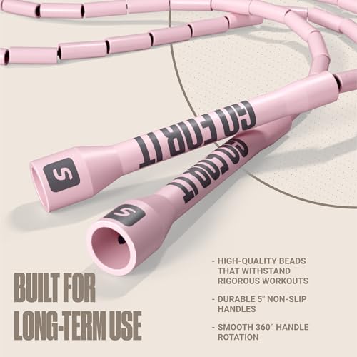 Sportbit Custom-Fit Beaded Jump Rope – Adjustable Length for Kids & Adults, Men & Women – Durable Fitness Rope for Gym & Home - color: Pink