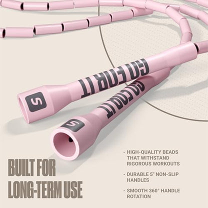 Sportbit Custom-Fit Beaded Jump Rope – Adjustable Length for Kids & Adults, Men & Women – Durable Fitness Rope for Gym & Home - color: Pink