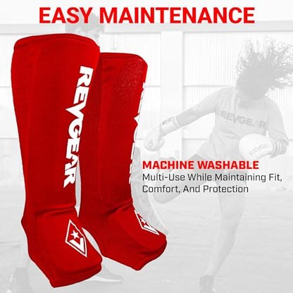 Revgear Dominator Muay Thai Shin Guard, MMA, Kickboxing. Cloth with Instep - color: Red, size: Large