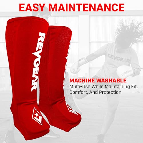 Revgear Dominator Muay Thai Shin Guard, MMA, Kickboxing. Cloth with Instep - color: Red, size: Large