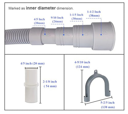 6.5ft Washing Machine Drain Hose Extension Kit - Universal for Washer, Dishwasher & Dehumidifier, 7-Piece Set with U-Bracket, 4 Clamps & Adapter