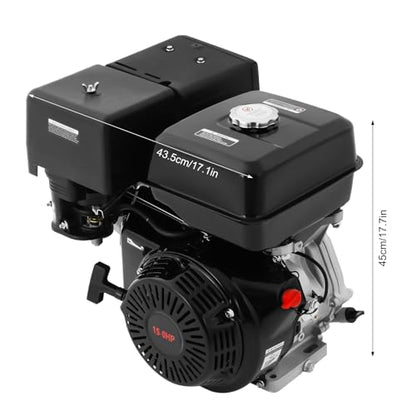 15HP 4-Stroke Gas Engine 420cc OHV Single Cylinder 9700W Max Power 3600rpm Air Cooling Hand Pull Start Low Fuel Consumption with 1.43gal Fuel Tank & Oil Alarm for Compressor, Lawnmower, Go Kar