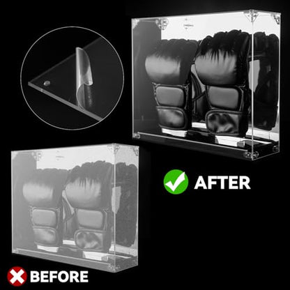 MMA Glove Display Case with Mirrored Back and Solid Base | Two-Glove Acrylic Holder for MMA, Boxing, Kickboxing and Sparring Gloves; Watch the Video to Assemble