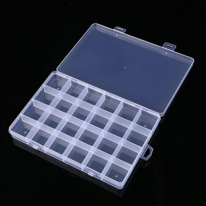 2 Pcs 24 Grids Clear Plastic Organizer Box Fixed Compartment Box Bead Storage Container Jewelry Findings Storage Box Earring Screw Holder Box Small Parts Organizer Case