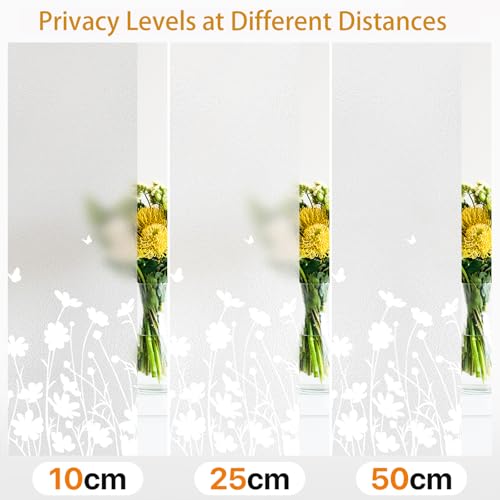 Bloss Window Privacy Film Pure White Flowers Pattern Glass Window Film,Sun Blocking Window Film,Day and Night Privacy Heat Blocking Non-Adhesive Window Tint for Home Office 35.4 x 118inches - color: Flower, size: 35.4" x 118"