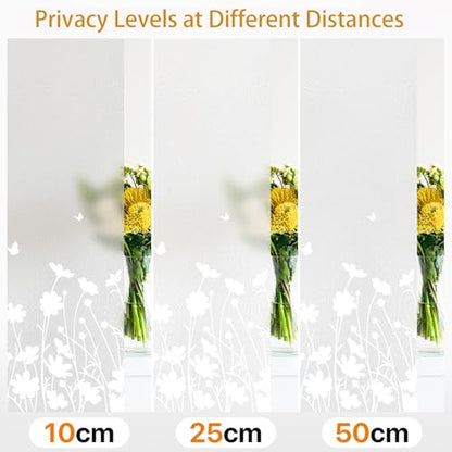 Bloss Window Privacy Film Pure White Flowers Pattern Glass Window Film,Sun Blocking Window Film,Day and Night Privacy Heat Blocking Non-Adhesive Window Tint for Home Office 29.5 x 118inches - color: Flower, size: 29.5" x 118"