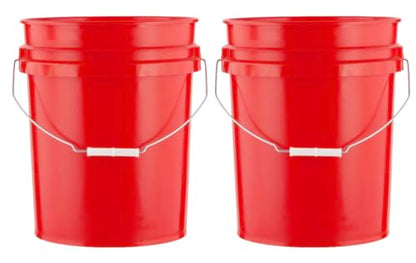 5 Gallon Premium HPDE Plastic Bucket - Made in USA Food Grade Storage Container, BPA Free All Purpose Pail (2, Red) - color: Red