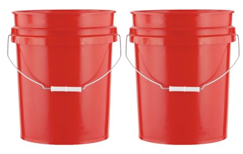5 Gallon Premium HPDE Plastic Bucket - Made in USA Food Grade Storage Container, BPA Free All Purpose Pail (2, Red) - color: Red