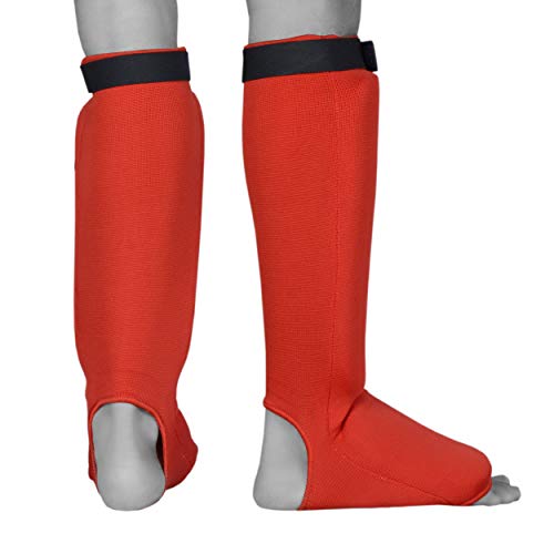 UFG Ultimate - Cloth Shin Instep Guard - Karate MMA Boxing Muay Thai Training Protection - color: Red, size: CH