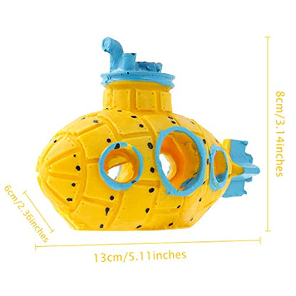 Resin Hollow Submarine Fish Tank Decorations Aquarium Shrimp Hideout Aquarium Ornament Hiding Cave Shelter for Shrimp Betta Lizards Hideaway Decor (Submarine Yellow)
