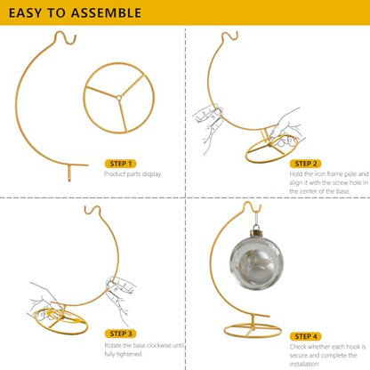Ornament Display Stand,Assembled Display Stand with Hook,Iron Pothook Stand for Hanging Glass Globe, Air Plant Terrarium, Home Wedding Decoration ( Gold )