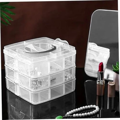 Tackle Box Organizer, 3-Tier Transparent Stackable Organizer Plastic Organizer Box Art Bin Storage Box