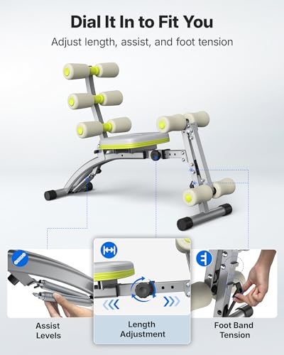 MERACH Ab Machine, Adjustable Ab Trainer, Sit Up Exercise Equipment 300LBS - color: Gray Green