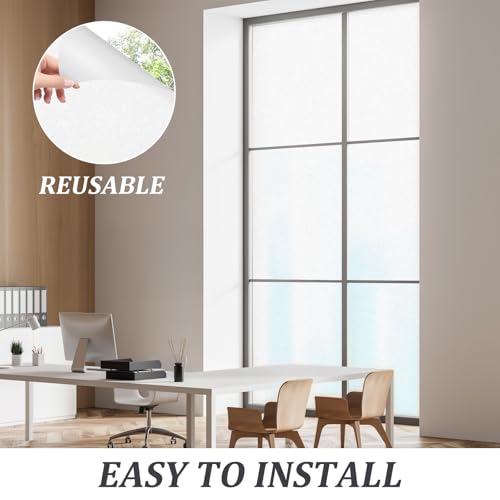 Frosted Glass Window Privacy Film - Heat Control Sun UV Blocking，Removable, Reusable, Opaque, Non Adhesive Static Cling Glass Stickers Door Coverings Decals for Bathroom Home Office - size: 17.5" x 157.5"