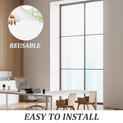 Frosted Glass Window Privacy Film - Heat Control Sun UV Blocking，Removable, Reusable, Opaque, Non Adhesive Static Cling Glass Stickers Door Coverings Decals for Bathroom Home Office - size: 17.5" x 157.5"