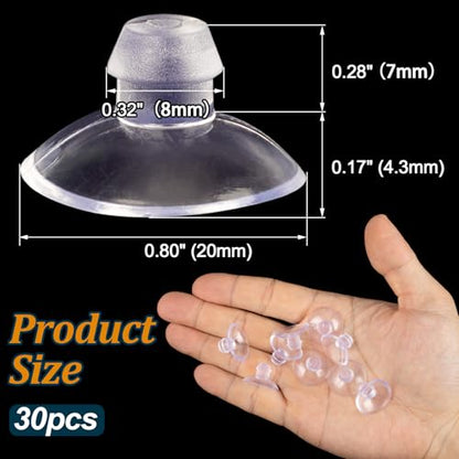 30pcs Clear Rubber Round Non-Slip Suction Cups for Glass Table, Cabinet Doors, Fish Tank, Bathroom Tile, Kitchen Sink - 20mm Diameter, 7mm Stem Length
