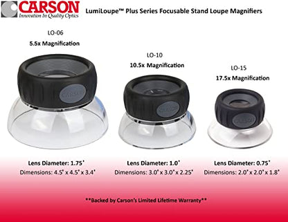 Carson LumiLoupe Plus 10.5x Power Focusable Stand Loupe Magnifier (LO-10) - style: 1.0" Diameter (10.5x)