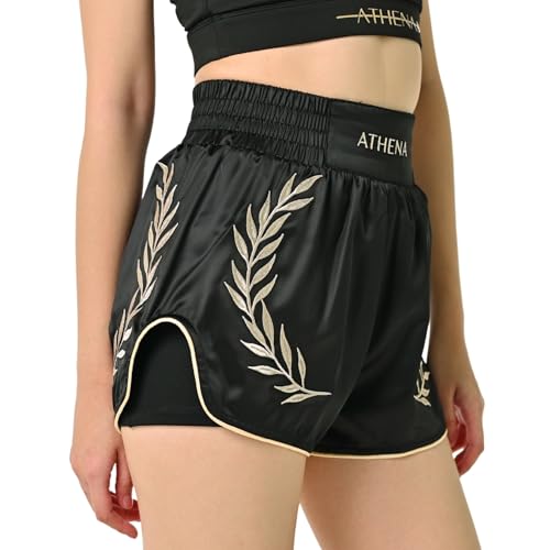 Women's Black Gold Muay Thai MMA Shorts Athena with Built-in Safety Compression Tights. Muay Thai Kickboxing Training - size: Medium