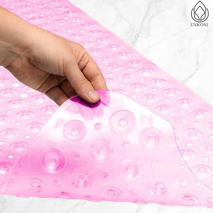 Bath Mat - Large Non Slip Bathtub & Shower Mat - Extra Long 40 x 16 Inch Bathroom Mats for Tub Nonslip Anti Slip Bathmats (40x16 Clear Pink 1-Pack) - color: Clear Pink