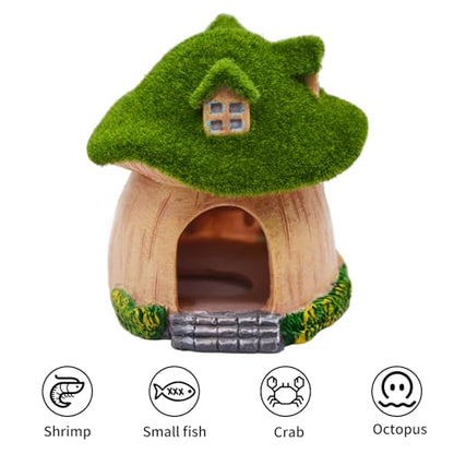AnRui Green Moss Mushroom Aquarium Decor Cute Fish Tank Decorationss Resin Aquarium Decor Hideout Cave Ornament for Small Fish, Shrimp, Hermit Crab, Goldfish and Reptiles