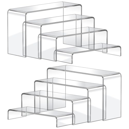 Acrylic Display Risers, 2 Set(7.8" L~8.2" L~8.6" L~9”L) Display Shelf for Figure, Collectibles, Cupcake, Clear Acrylic Stands for Dessert, Jewelry, Candy Showcase, 4 Tier Action Figure Stand - color: Clear, size: 8 Pcs