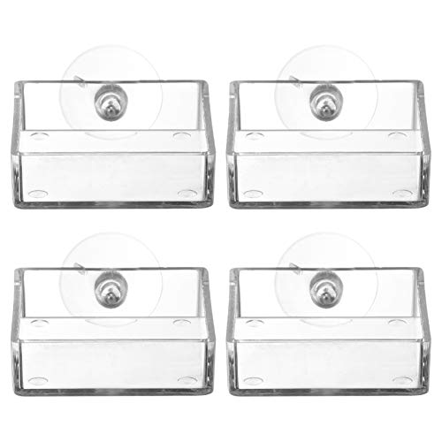 balacoo Aquarium Feeding Plate with Suction Cup 2.55 Inch Square Transparent Fish Tank Feeder Bowl Adjustable Height Shrimp Feeder for Freshwater Fish Easy to Clean 4 Pack