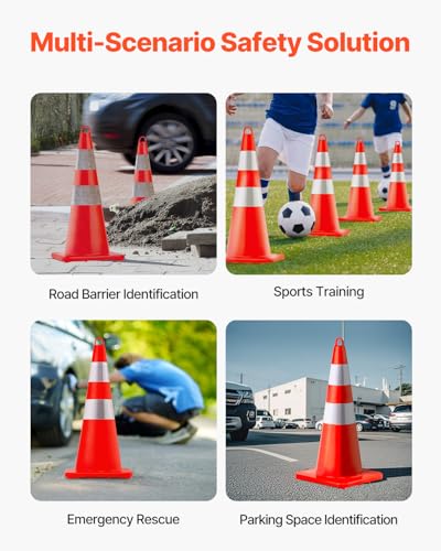 VEVOR Safety Cones, 12 x 28" Traffic Cones, Orange PVC