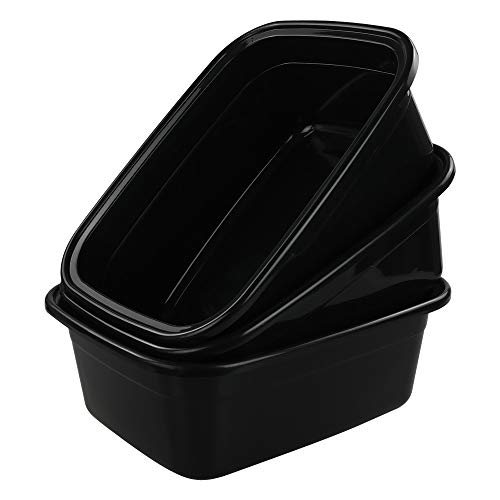 3-pack Black 16 Quart Wash Tub, Plastic Rectangular Dish Pan