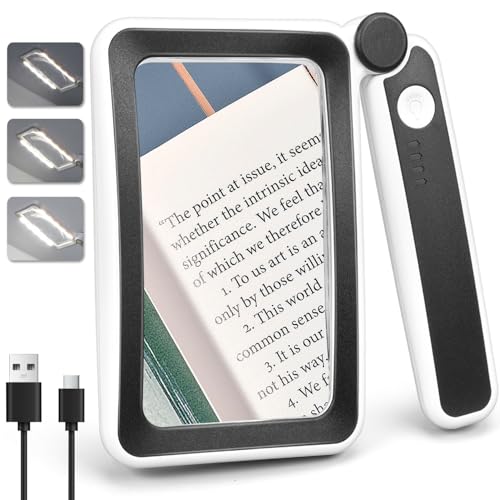 Rechargeable Magnifying Glass with Light for Reading, 5X Large Page Magnifier with LED Lighted for Seniors Low Vision, Folding Handheld Rectangle Magnifier for Reading Small Print Black-White - color: Black White