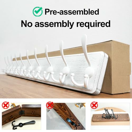 WEBI Coat Rack Wall Mounted,38 9/16" Long,10 Triple Hooks,Wood Coat Hooks Wall Mount,Large Coat Hanger Wall,Hook Rack,Tri Hooks for Hanging Coats,Clothes,Jacket,Entryway,Rustic White,2 Packs - color: White/White, size: 10 Hooks(2 Packs)