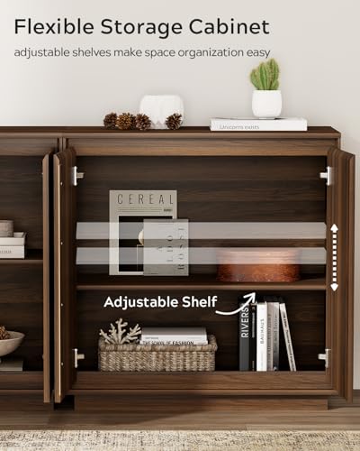 Buffet Storage Cabinet, Sideboard Accent Cabinet with Adjustable Shelves and Handless Design, Modern Credenza, Console Table for Living Room, Brown