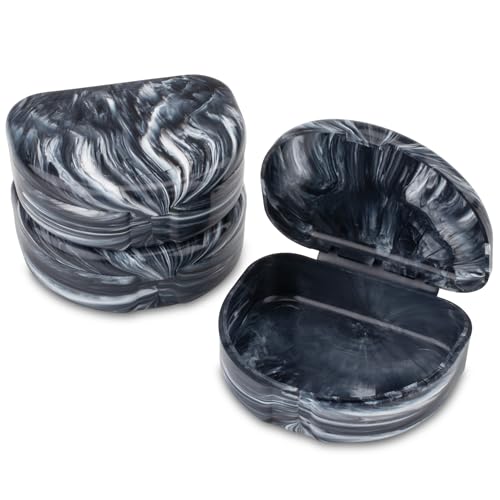 Practicon Marble Retainer Cases, Orthodontic Aligner Case, Mouth Guard Holder (3 Pack) (Black) - color: Black