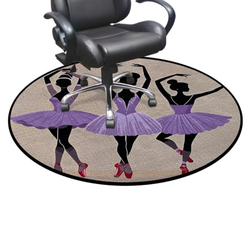 Artistic Illustration Anti-Slip Chair Mat for Hardwood Floors & Carpets, Ballet Dancer Silhouette Desk Chair Mat for Office, Gaming Room, and Home Use, Black Purple Diameter 35.4 in - color: Artistic Illustration_1409, size: Diameter 35.4 in