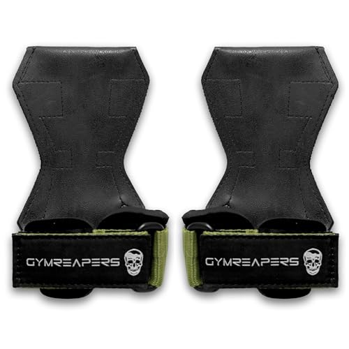 Gymreapers Weight Lifting Grips (Pair) for Heavy Powerlifting, Deadlifts, Rows, Pull Ups, with Neoprene Padded Wrist Wraps Support and Strong Rubber Gloves or Straps for Bodybuilding - color: Ranger Green, size: Medium