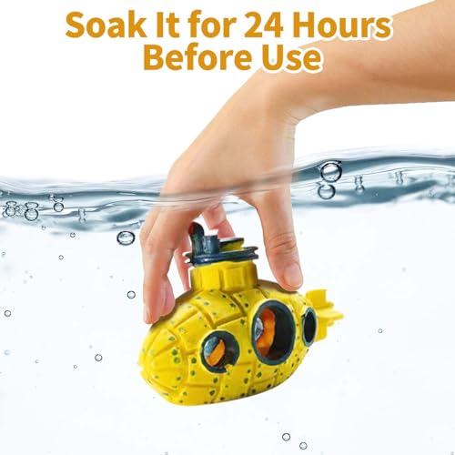 Aquarium Air Bubbler Decoration, Realistic Submarine Ornament for Aquarium Fish Tank (Submarine-Yellow)