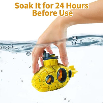 Aquarium Air Bubbler Decoration, Realistic Submarine Ornament for Aquarium Fish Tank (Submarine-Yellow)