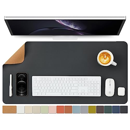 Cork Desk Mat - Dual-Sided Desk Pad for Office and Home - Desk Organization and Accessories - Ideal for Large Mouse Pad and Desk Mats on Top of Desks(Black,80cmx 40cm) - color: Black, size: 31.5" x 15.7"