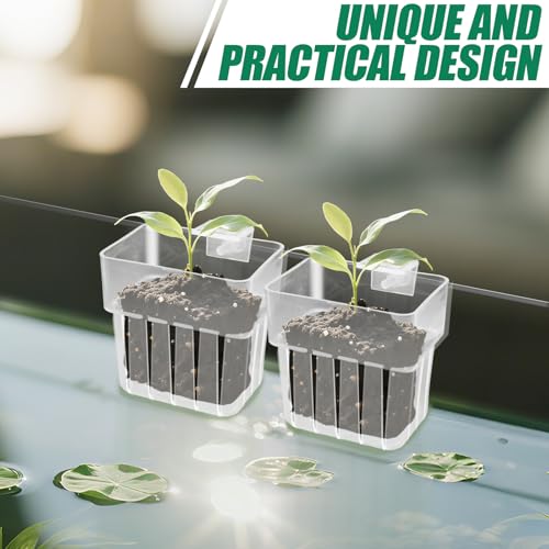 8 PCS Hanging Aquarium Plant Holder with Hook, Fish Tank Plant Holders with Hole, Top Aquatic Planter Hanging Pot for Hydroponic Water Feature, Aquarium Accessories