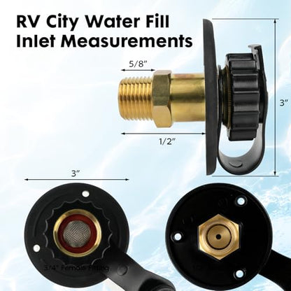 RV Water Inlet Connection City Water Fill Inlet Flange Brass with Check Valve RV Water Hose Connector City Water Fill Flange City Water Hookup for Camper (Black) - color: Black